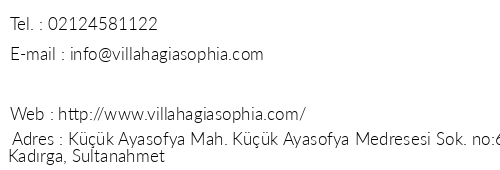 Villa Hagia Sophia telefon numaralar, faks, e-mail, posta adresi ve iletiim bilgileri